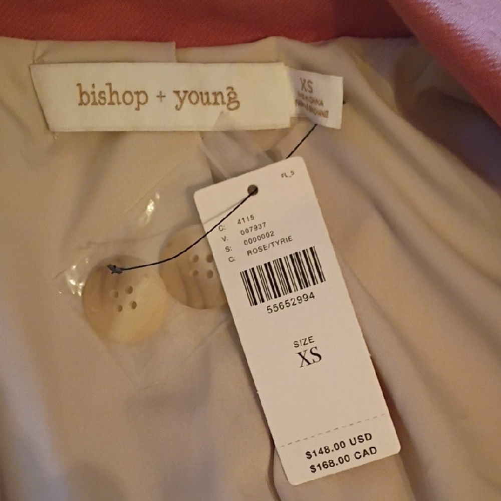 NWT Bishop + young ( Anthropologie)  Double-Breasted Rosey/ Salmon  Blazer. - Picture 7 of 11